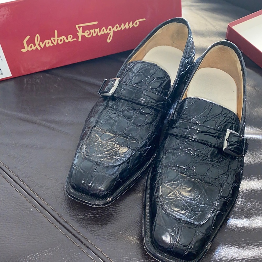 Salvatore Ferragamo Black Alligator Men’s Shoes